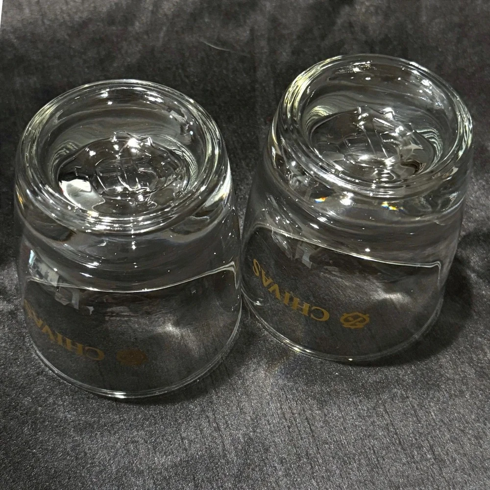 Chivas Regal Scotch Whisky Rocks Glasses Set of 2 Gold Logo Heavy Base Lowball